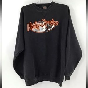 Vintage Harley-Davidson Men's Black Pullover Sweatshirt - Size Large